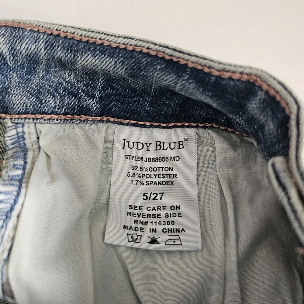 Judy Blue Straight Leg Jeans Size 5/27 Lightly Distressed Medium Wash Stretch - Picture 8 of 9